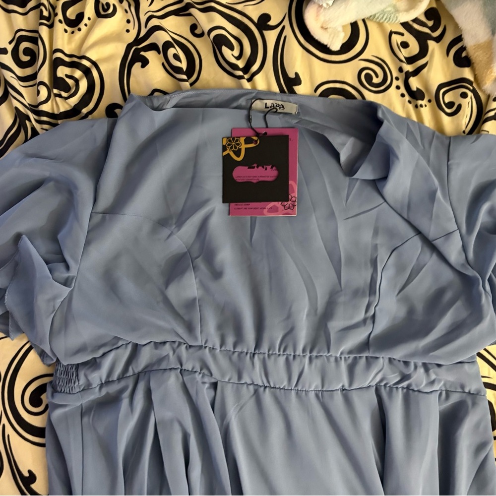 Nwt- Ruffles Sleeves Elastic Waist Periwinkle Chiffon Wedding Cocktail Dress